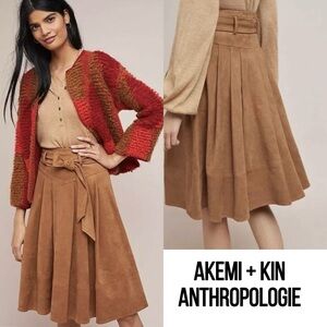 Akemi + Kin Anthropologie Faux Suede A-Line Pleated Full Skirt 10
